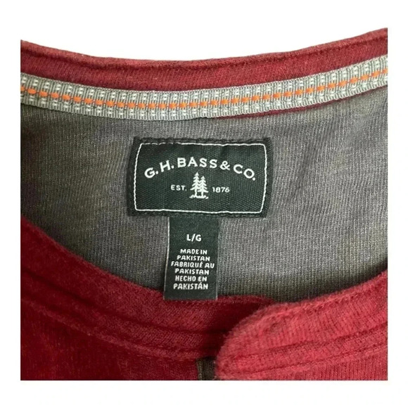G.H. Bass & Co Dark Red Long Sleeve Knit Henley Tee Mens size Large - Picture 5 of 11